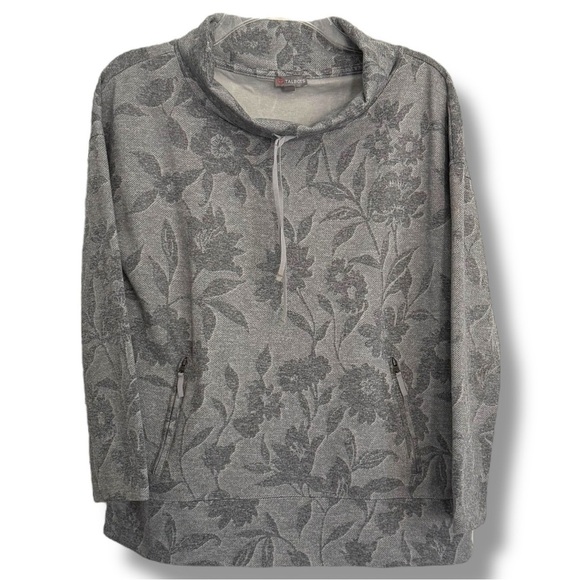 T by Talbots Medium Grey Floral Cowl Neck Sweatshirt Stretchy Polyester/Spandex - Picture 1 of 5